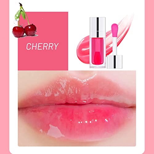 Plump Lip Glow Oil,Crystal Jelly Moisturizing Lip Oil Cherry Oil Plumping Lip Gloss Makeup Sexy Plump Lip Tinted Lip Plumper Hydrating Polished L