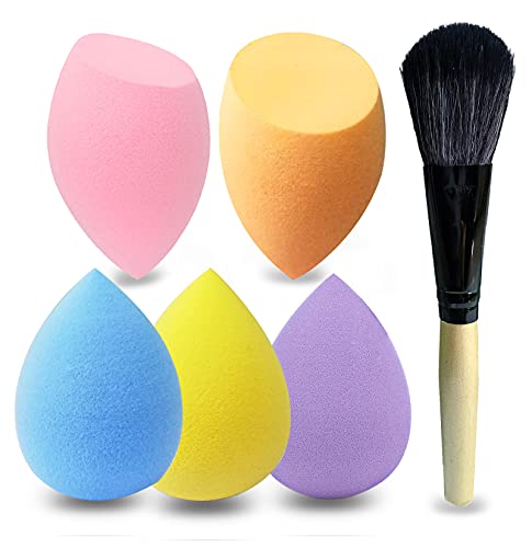 Makeup Sponge Blender Set of 5 Pcs & Foundation Brushes 1Pcs, Mocarheri Soft Sponge For Liquid Foundation, Creams, and Powders,Latex Free Wet and