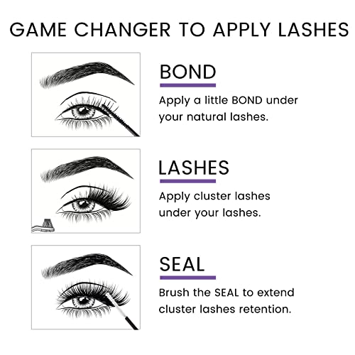 Lash Bond and Seal Eyelash Glue for Cluster Lashes Individual Eyelash Extensions Eyelash Bond and Seal Waterproof Strong Hold for 72 Hours Latex-