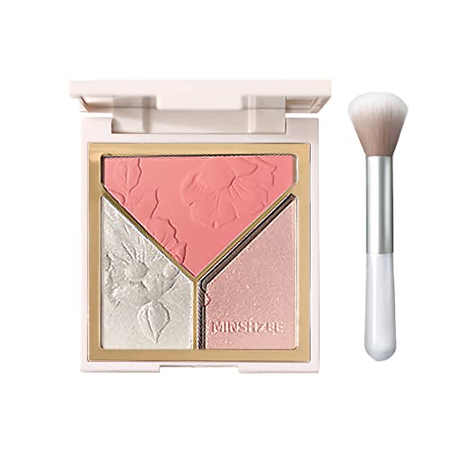 Blushers for Cheeks Make Up, Highlighter Palette 3-tone Blusher for Warm Glowing, Highlighter Makeup Contour Palette With Mirror & Brush, For Hig