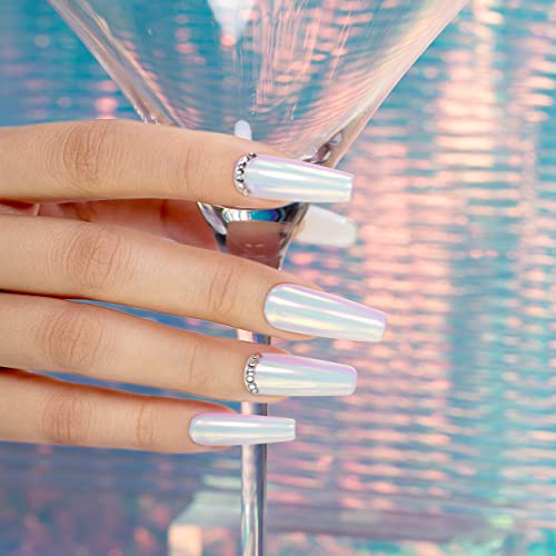 RARJSM Aurora Liquid Powder Chrome Nail Polish Magic Metallic Chameleon Mirror Effect Finish 5ML 0.17FLOZ Chrome Iridescent Mermaid Pearl White G