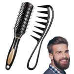 2 Pcs Men's Hair Brush Vent Brush Wide Tooth Comb Set Large Teeth Shark Combs Antistatic Vent Wet Hair Brush Curl Comb with Handle Barber Hairsty