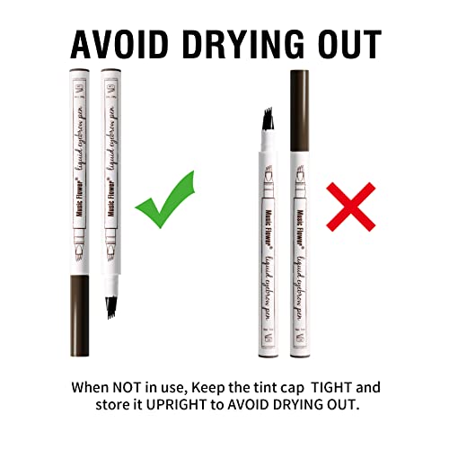 Music Flower Eyebrow Pencil, Chestnut Brow Pencil, Waterproof Brow Pen with 4 Micro-Fork Tip, Smudgeproof Fine Sketch Long Lasting Pen