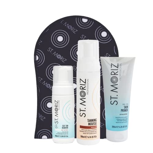ST MORIZ PROFESSIONAL MEDIUM TANNING MOUSSE, TAN REMOVING FOAM & PRE-TAN SKIN PRIMER, FAKE TAN, AMAZON EXC BUNDLE