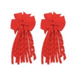 2PCS Rubber Band Red Hair Accessories for Girls Hair Bow Streamers with Tassel 3.5inch Red Hair Bow for Curly Hair, Straight Hair, Ponytail