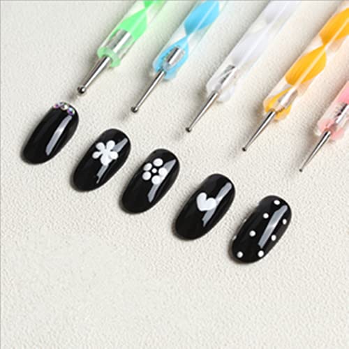 Jsdoin 5 pc 2 Way Dotting Pen Tool Nail Art Tip Dot Paint Manicure kit
