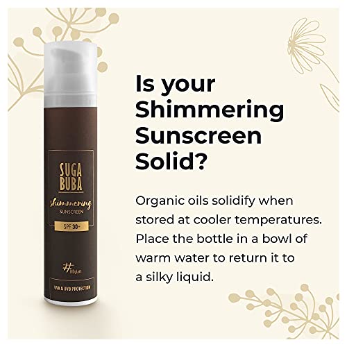 SugaBuba Shimmering & Moisturising Sunscreen SPF 30 for Dark Brown Tan and Glowing Hydrated Skin, 6 Bio Oils for Natural Sun Protection and Hydra