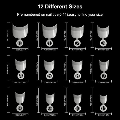 Ranrose Short Nail Tips- 600PCS Oval Half Cover False Tips 12 Sizes Round Acrylic Nails With Box