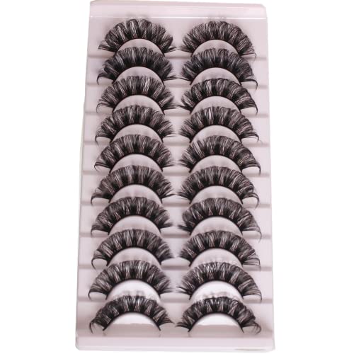Russian Strip Lashes Natural Look Short Natural Waterproof Thick False Eyelashes 10 Pair Fluffy Volume Faux Mink Lashes Pack (15mm)