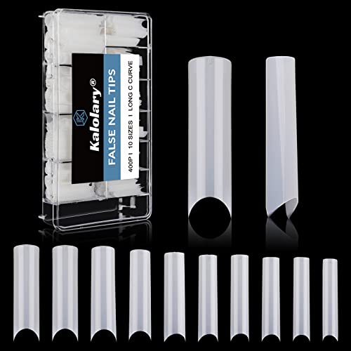 Kalolary Clear Extra Long C Curved False Nail Tips, 400p Extra Long Nail Tips C/U Curve Half Cover False Nails French False Nail Tips with Box