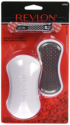 Revlon Pedi Expert, 3 pc Pedicure Kit includes Stainless Steel Dual Surface Exfoliator, Nail Clipper, and Nail File