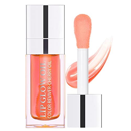 Plump Lip Glow Oil,Crystal Jelly Moisturizing Lip Oil Cherry Oil Plumping Lip Gloss Makeup Sexy Plump Lip Tinted Lip Plumper Hydrating Polished L