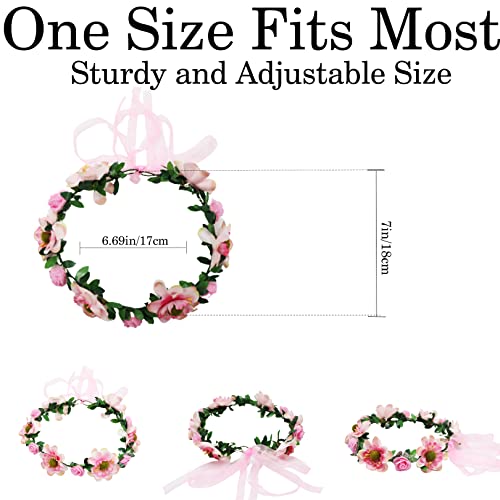 Flower Crown Headband,Pink Festival Accessories Headbands for Women's Hair,Girls Hair Accessories Flower Hair Clips Crown Headband,Floral Wreath