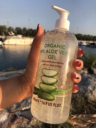 Organic Aloe Vera Gel for Face, Hair & Body, Moisturiser for all skin types, Sunburn relief, Aftersun lotion, Rich in Vitamins, Premium quality,