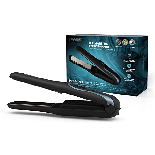 REVAMP Progloss Liberate Shine Cordless Straightener, Ceramic Compact Straightener with Lithium-Ion Technology for Frizz-Free Hairstyles, Infused