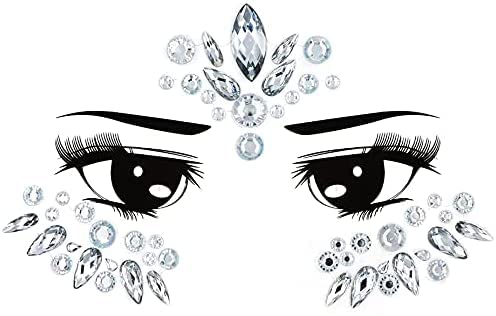 Face Gems, 9 Pcs Women Face Crystal Face Glitter Rhinestone Bindi Temporary Tattoo Face Eyebrow Body Stickers for Rave Festival Party