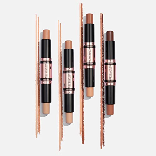 Makeup Revolution Contour Stick Duo Cream Contour & Highlight, Defines Cheekbones & Sculpts the Face, Vegan & Cruelty-Free, Medium, 2.4g