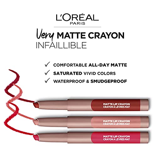L'Oreal Paris Infallible Very Matte Lip Crayon Lipstick, Smudge Proof, Pink Lipstick, 111 A Little Chilli, 1 kg