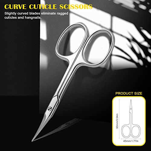 FVION Curved Cuticle Scissors Extra Fine for Women, Men and Professionals - Stainless Steel Small Manicure Scissors with Precise Pointed Tip Groo