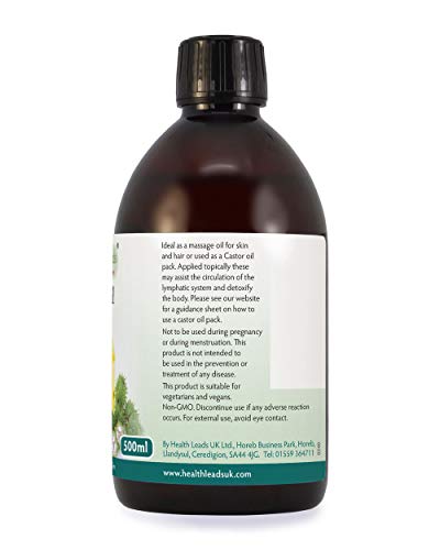 Castor Oil Cold Pressed & Organic 500ml, Unrefined - Pure & Natural, No-GMO, Hexane & Solvent Free, Vegan, For Strong, Healthy, Shiny Hair, Beard