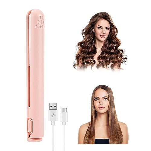 Mini Dual-Purpose Curling Iron,2 in 1 Hair Straightener and Curler,USB Rechargeable Hair Curler Iron,Ceramic Mini Hair Curling Iron for Short Lon