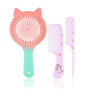 Yorgewd 3 PCS Detangle Hair Brush Set, Girls Hair Brush and Comb Detangling Brush Cute Toddler Hair Brush Kids Hair Brush for Women Girls to Smoo