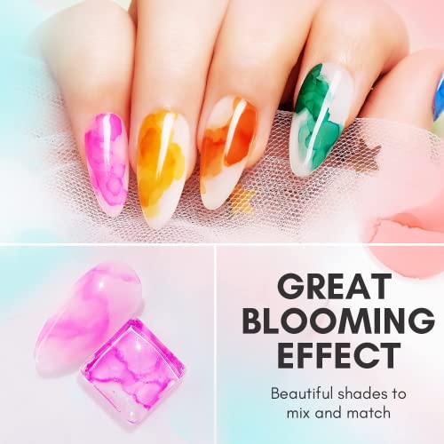 Makartt Blooming Gel Nail Polish 6 Colors Set, Nail Ink Magic Watercolor Blossom Red Pink Blue Green Marble Floral Print Nail Design
