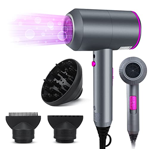 Professional Hair Dryer 2000W Fast Drying Ionic Hairdryer with Diffuser Hairdryer with 2 Speeds, 3 Heating and Cool Button for Women Man Home Tra