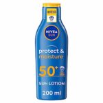 NIVEA SUN Protect & Moisture Lotion SPF50+ (200ml), Moisturising Suncream with SPF50+, Advanced Sunscreen Protection, Water-Resistant Suncream Fo