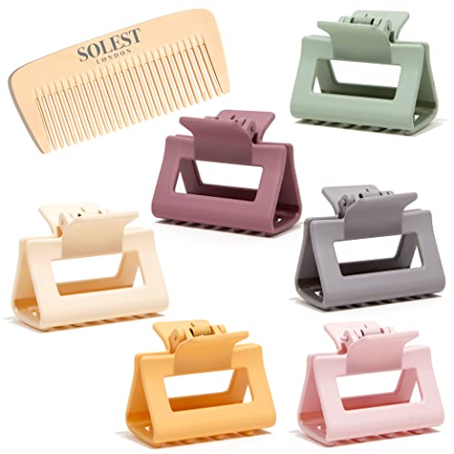 Hair Claw Clips - Square Medium Colourful Clips for Women and Girls - Pack of 6 - Hair Claws for Thick Thin Fine Long Hair - 6 Vibrant Matte Colo