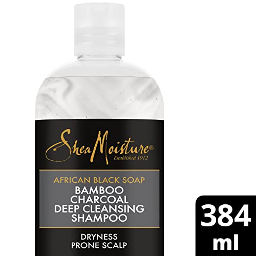 Shea Moisture African Black Soap Bamboo Charcoal Deep Cleansing Shampoo, with Tea Tree Oil and Willow Bark Extract, to Cleanse and Calm Dryness P