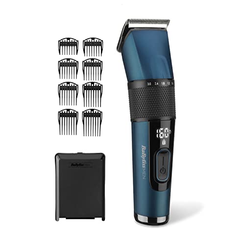 BaByliss Japanese Steel Digital Hair Clipper, Lithium Cordless/Corded, 45 Cutting lengths, LED screen, blue