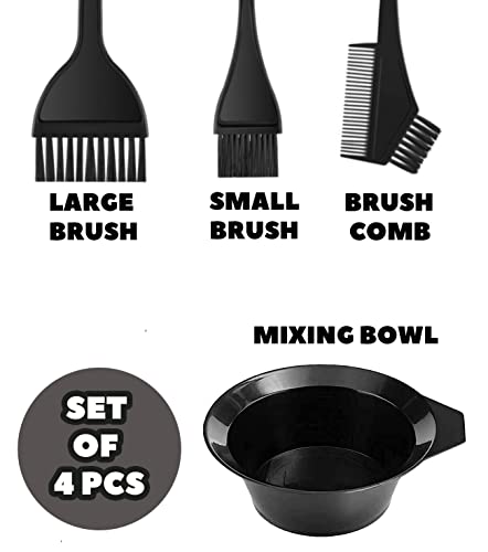 JagKul 4PCS Hair Dye Brush and Mixing Bowl Set, Tint Comb For Hair, Professional Salon Hair Coloring Dyeing Kit, Angled Comb and Brush