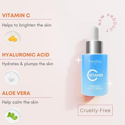 Natural Vitamin C Serum for Face- with Hyaluronic Acid, Ferulic Acid, Vitamin E - Premium Anti Aging & Anti Wrinkle Serum with Antioxidant Benefi
