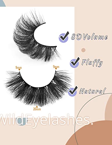 False Eyelashes Fluffy Natural Look 8D 20 mm Long C Curl Strip Eye Lashes Pack 10 Pairs Full Reusable Fake Eyelashes That Look Like Extensions by