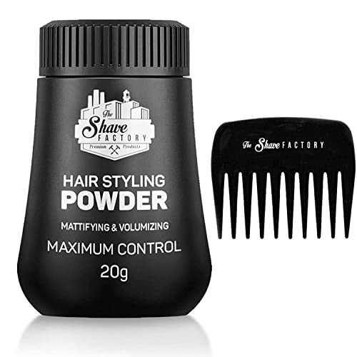 The Shave Factory Hair Styling Powder - Mattifying and Volumizing Powder, with comb types suitable for all areas of use, hair comb and powder wax