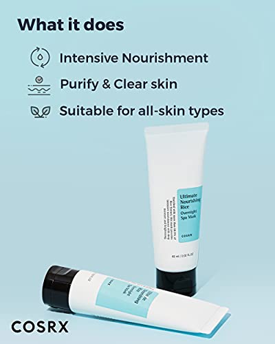 COSRX Ultimate Nourishing Rice Overnight Spa Mask, 60ml | Facial Moisturizer with Rice Extract and Niacinamide | Leave-on Face Mask | Korean Skin
