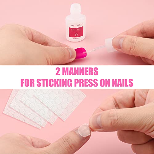 JUSTOTRY 24 Packs (576 PCS) Matte Almond Press on Nails Medium,Acrylic Oval False Nails with Glue and Nail File,Reusable Stick on Nails Short wit