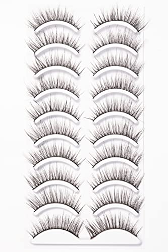 False Eyelashes 17mm Faux 3D Mink Lashes Natural Look Fluffy Cat Eye Wispy Lashes Pack by KASHBIS, 10 Pairs