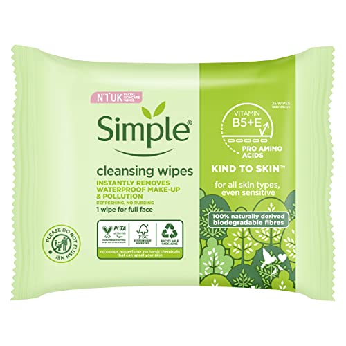 Simple Kind to Skin Cleansing Face Wipes pack of 6 UK's #1 facial skin care brand* face wipes for sensitive skin 25 pc