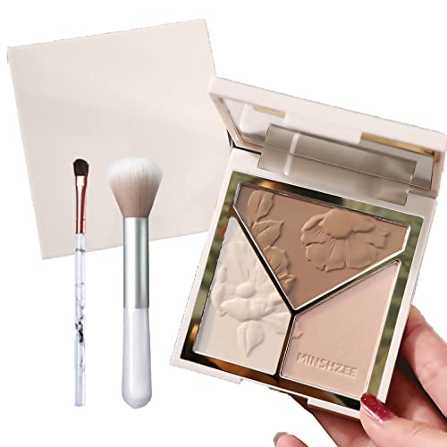 Blushers for Cheeks Make Up, Highlighter Palette 3-tone Blusher for Warm Glowing, Highlighter Makeup Contour Palette With Mirror & Brush, For Hig