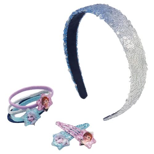 Claire's Disney Frozen Girls Hair Accessories Set including Sparkly Sequin Headband, 2x Snap Hair Clips and 4x Hair Ties Bobbles for Kids Age 3+-