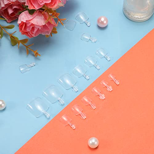 JSRQT 600 Pieces False Toe Nail Set, 12 Size Clear Full Cover Toenails Square Short Artificial French Toe Nail Set, Toe Nails Tips with handle fo