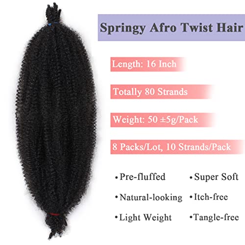 Leeven 16 Inch Pre Separated Springy Twist Hair for Afro Marley Locs 8 Packs Pre-Fluffed Popping Spring Twist Crochet Hair for Distressed Locs Af