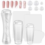 EBANKU French Tip Nail Stamp - 3PCS Clear Silicone Nail Stamping with 6PCS Silicone Replace Nail Art Stamper Heads and Scrapers Jelly Stamper for