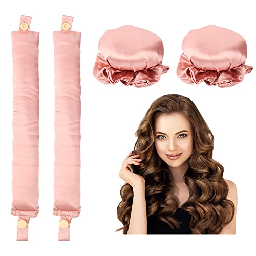 Heatless Hair Curler,2PCS Satin Heatless Curls Set,Heatless Curlers Headband with Hairnet,Hair Curlers No Heat,Heatless Curling Set For Sleeping