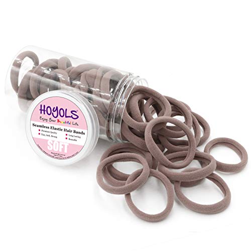 Soft Thick Seamless Cotton Hair Ties, Ponytail Scrunchies Head bands No Damage Crease for Women Girls Kids Poncytail Holder 100 Pieces (Brunette