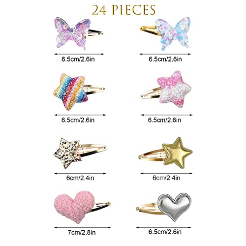KEYRI 24 Pcs Hair Clips Girls Hair Accessories Star Butterfly Crown Heart Shaped Hair Barrettes Women Hair Pins Sparkly Cute Hair Clips for Girls