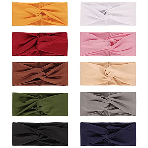 DRESHOW 10 Pieces Wide Headbands Knot Turban Headband Hair Band Elastic Hair Accessories for Women and Girls