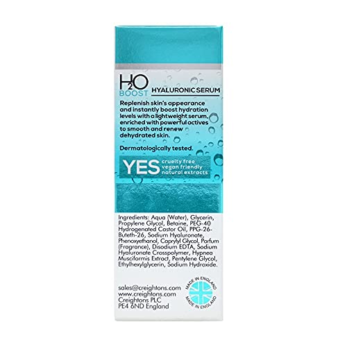 Creightons H2O Boost Hyaluronic Serum (25ml) - Instantly Boosts Hydration Levels and replenishes skin's appearance. Vegan Friendly. Cruelty Free.